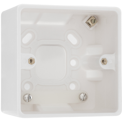 White 1-gang surface mounting electrical back box, 50mm deep, for UK wall sockets