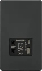 ml antricate 230V Shaver Socket with Dual USB A+C [5V DC 2.4A shared] - Anthracite - ml antricate 230V Shaver Socket with Dual USB A+C [5V DC 2.4A shared] - Anthracite