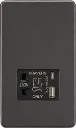 ml smoked bronze 230V Shaver Socket with Dual USB A+C [5V DC 2.4A shared] - Smoked Bronze with Black Insert - Electrical ml smoked bronze 230V Shaver Socket with Dual USB A+C [5V DC 2.4A shared] - Smoked Bronze with Black Insert Electrical