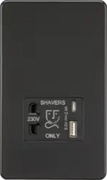 ml matt black 230V Shaver Socket with Dual USB A+C [5V DC 2.4A shared] - Matt Black with Black Insert - ml matt black 230V Shaver Socket with Dual USB A+C [5V DC 2.4A shared] - Matt Black with Black Insert