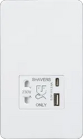 ml matt white 230V Shaver Socket with Dual USB A+C [5V DC 2.4A shared] - Matt White with White Insert - Electrical ml matt white 230V Shaver Socket with Dual USB A+C [5V DC 2.4A shared] - Matt White with White Insert Electrical