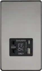 black nickel ml 230V Shaver Socket with Dual USB A+C [5V DC 2.4A shared] - Black Nickel with Black Insert - black nickel ml 230V Shaver Socket with Dual USB A+C [5V DC 2.4A shared] - Black Nickel with Black Insert