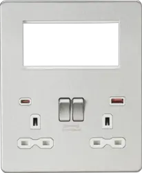 Brushed Chrome ML Small Multimedia Combo Plate + Dual USB A+C 12V DC 1.5A (Max. 18W) - Brushed Chrome w/White Insert - Electrical Brushed Chrome ML Small Multimedia Combo Plate + Dual USB A+C 12V DC 1.5A (Max. 18W) - Brushed Chrome w/White Insert Electrical