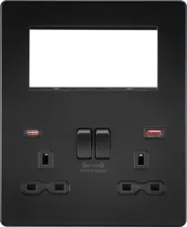 ml matt black Small Multimedia Combo Plate + Dual USB A+C 12V DC 1.5A (Max. 18W) - Matt Black w/Black Insert - ml matt black Small Multimedia Combo Plate + Dual USB A+C 12V DC 1.5A (Max. 18W) - Matt Black w/Black Insert