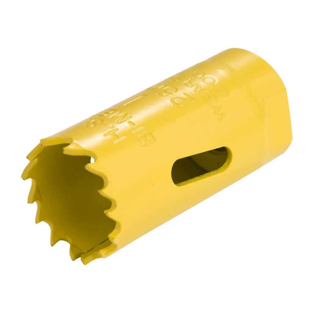 Yellow bi-metal holesaw for electrical wiring and lighting installations