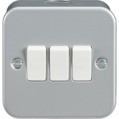 metal clad 3 gang 2 way light switch, silver finish, for electrical wiring