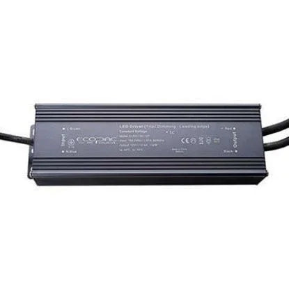 Black 150W 12V TRIAC dimmable LED driver with cables, suitable for LED lighting