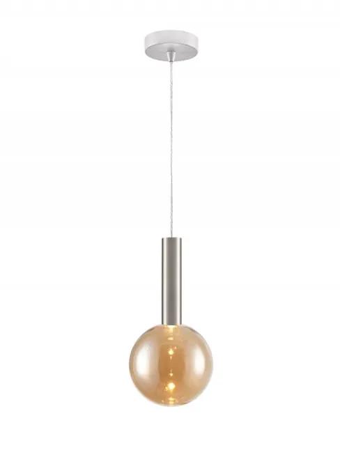 Franklite Beau Pendant White & Satin Nickel With Amber Sphere Glass - Pendant Lights Franklite Beau Pendant White & Satin Nickel With Amber Sphere Glass Pendant Lights