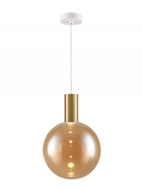 Franklite Beau Pendant White & Aged Brass With Amber Sphere Glass - Pendant Lights Franklite Beau Pendant White & Aged Brass With Amber Sphere Glass Pendant Lights
