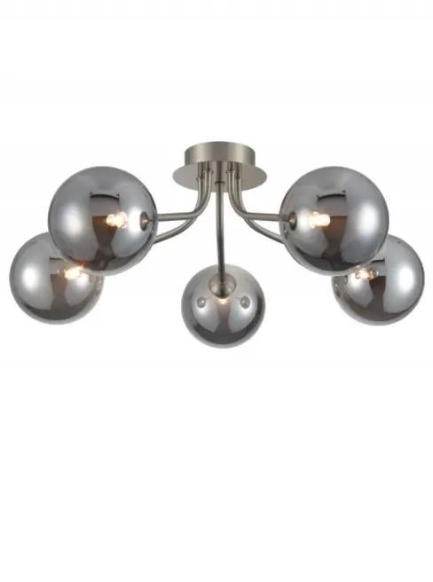 Franklite Cosmic 5 Light Fitting In Satin Nickel With Smoked Glass - Semi Flush Lights Franklite Cosmic 5 Light Fitting In Satin Nickel With Smoked Glass Semi Flush Lights