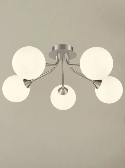 Franklite Cosmic 5 Light Fitting In Satin Nickel With Matt Opal Glass - Semi Flush Lights Franklite Cosmic 5 Light Fitting In Satin Nickel With Matt Opal Glass Semi Flush Lights