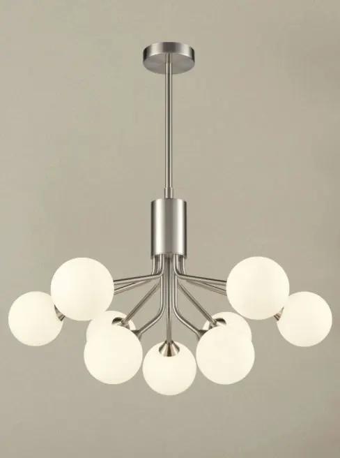Franklite Cosmic 9 Light Pendant In Satin Nickel With Matt Opal Glass - Chandeliers Semi Flush Lights Chandeliers Franklite Cosmic 9 Light Pendant In Satin Nickel With Matt Opal Glass Semi Flush Lights