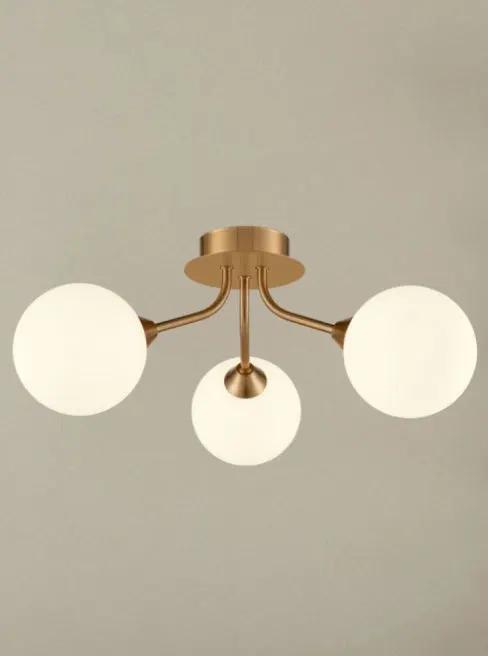 Franklite Cosmic 3 Light Fitting In Antique Gold With Matt Opal Glass - Semi Flush Lights Franklite Cosmic 3 Light Fitting In Antique Gold With Matt Opal Glass Semi Flush Lights