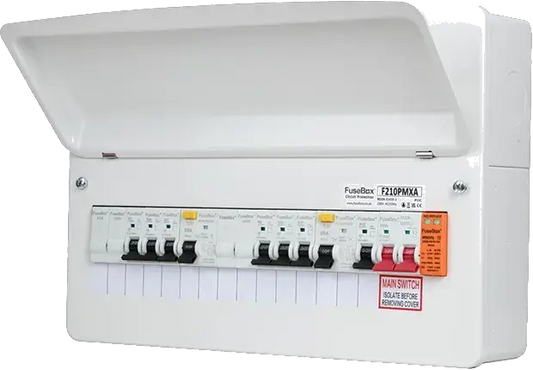Fusebox DUAL RCD 10WAY T2 2x 80A 30MA TYPE A (INC 6 MCBs) - Electrical Fusebox DUAL RCD 10WAY T2 2x 80A 30MA TYPE A (INC 6 MCBs) Electrical