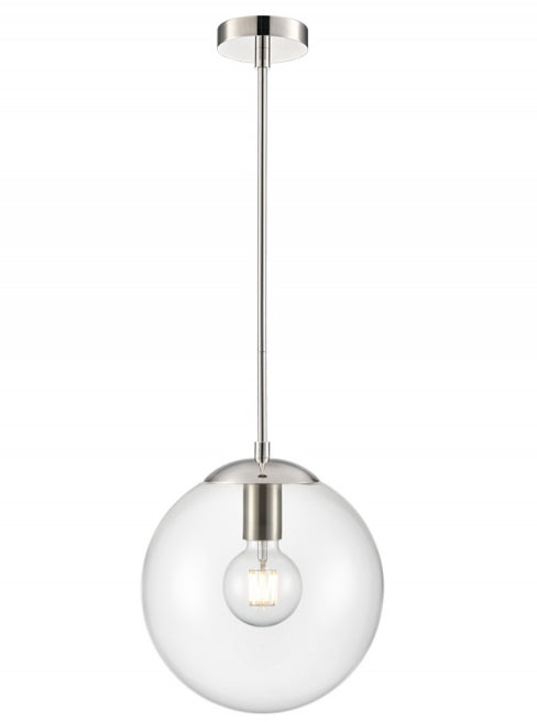 Franklite Globe Rod Pendant Satin Nickel With Clear Glass. - Pendant Lights Franklite Globe Rod Pendant Satin Nickel With Clear Glass. Pendant Lights