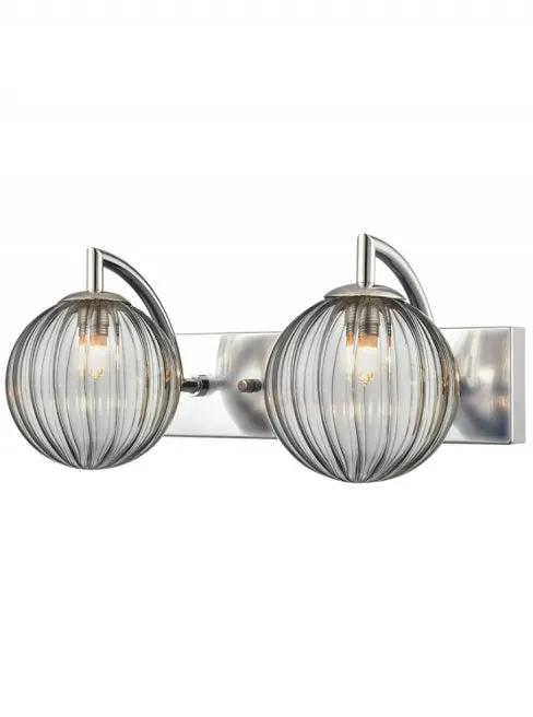 Franklite Globe 2lt Wall Light Polished Nickel With Smoked Ribbed Glass - Bathroom Lights Franklite Globe 2lt Wall Light Polished Nickel With Smoked Ribbed Glass Bathroom Lights