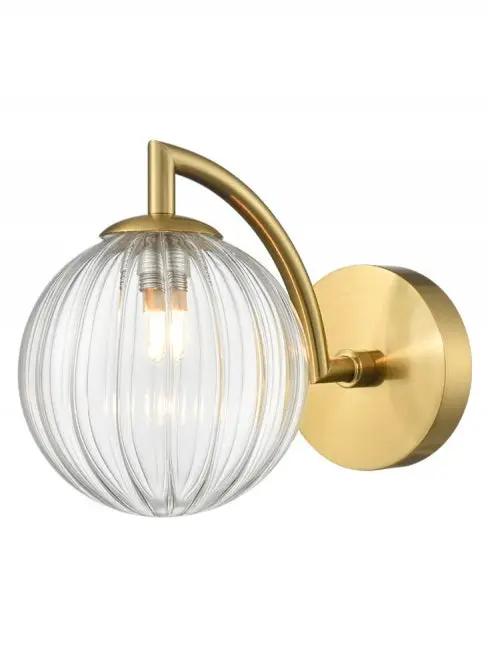 Franklite Globe Wall Light Aged Brass With Clear Ribbed Glass - Wall Lights Franklite Globe Wall Light Aged Brass With Clear Ribbed Glass Wall Lights