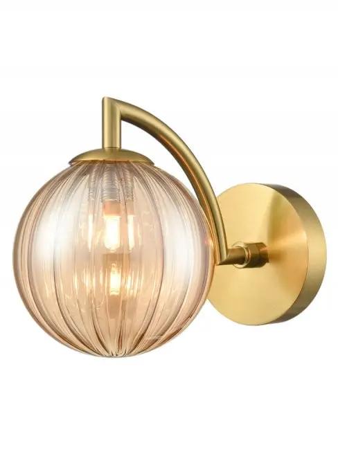 Franklite Globe Wall Light Aged Brass With Amber Ribbed Glass - Wall Lights Franklite Globe Wall Light Aged Brass With Amber Ribbed Glass Wall Lights