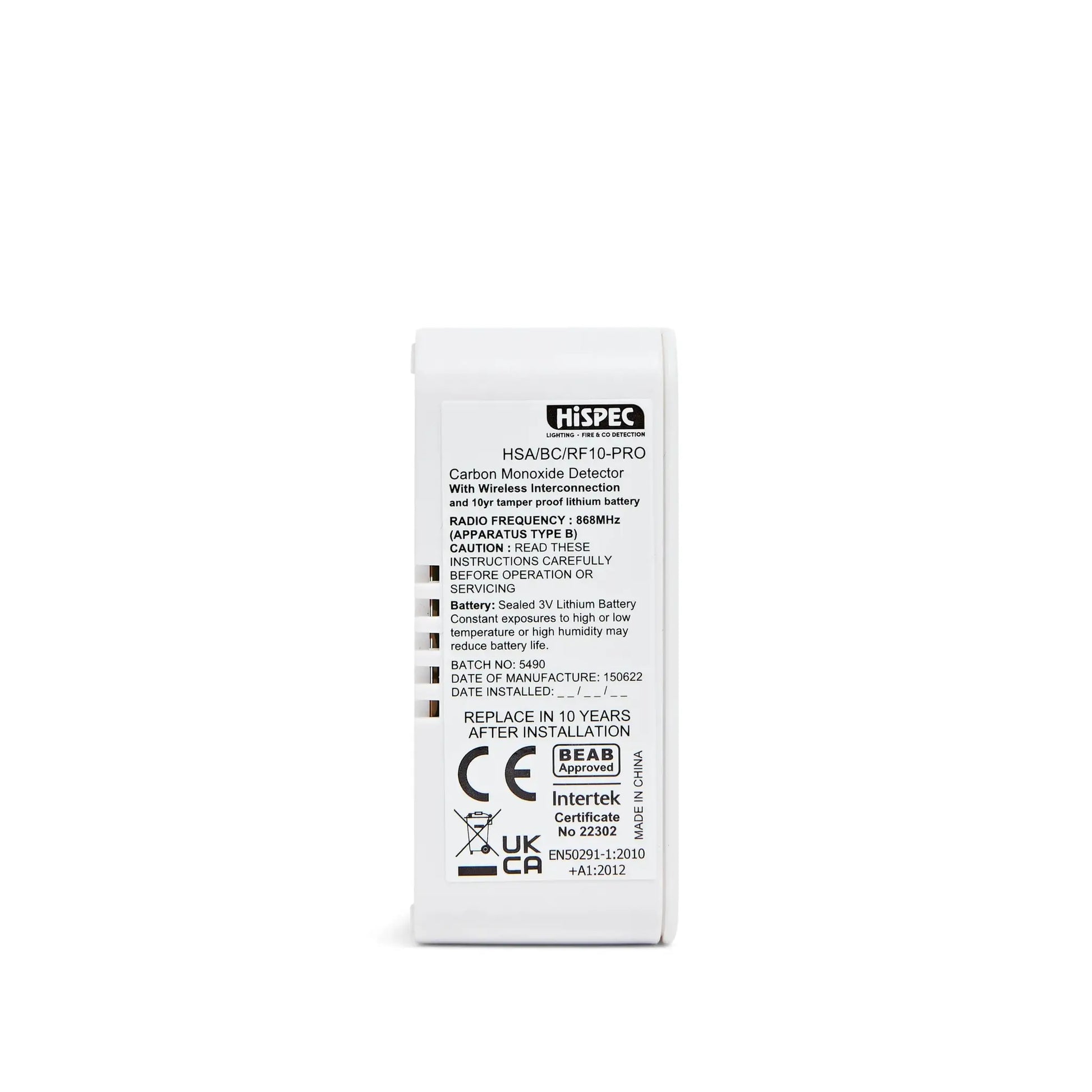 hispec Radio Frequency Battery Carbon Monoxide Alarm powered by a 10yr Sealed Lithium Battery - hispec Radio Frequency Battery Carbon Monoxide Alarm powered by a 10yr Sealed Lithium Battery