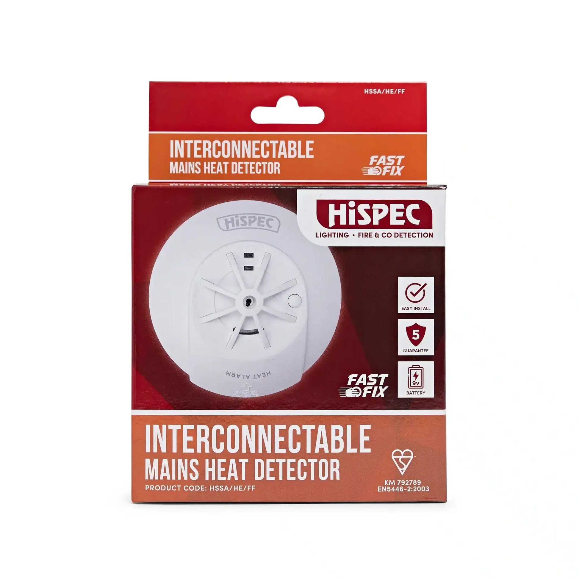 hispec Interconnectable Fast Fix Mains Heat Alarm with 9v Backup Battery Included - hispec Interconnectable Fast Fix Mains Heat Alarm with 9v Backup Battery Included