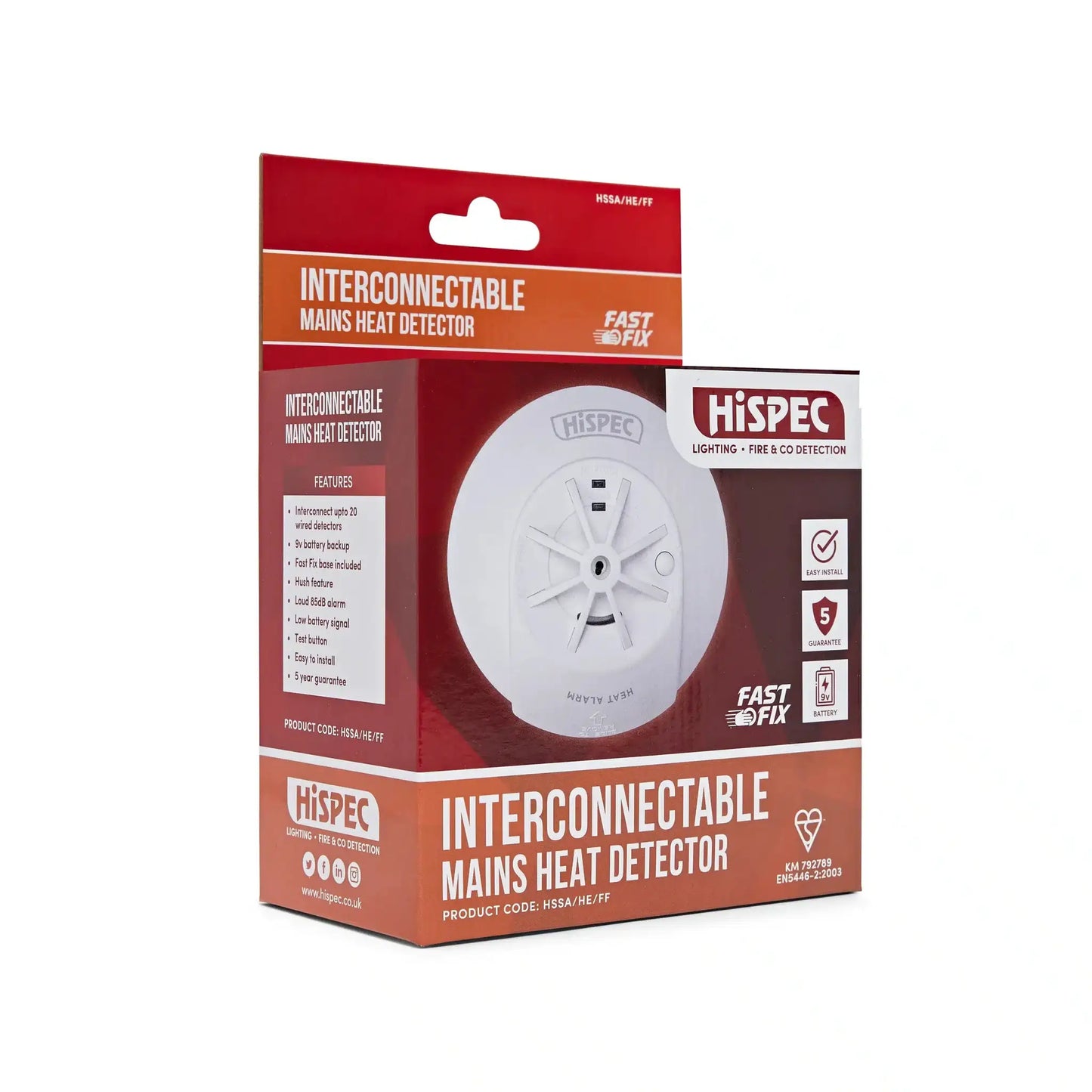 hispec Interconnectable Fast Fix Mains Heat Alarm with 9v Backup Battery Included - hispec Interconnectable Fast Fix Mains Heat Alarm with 9v Backup Battery Included