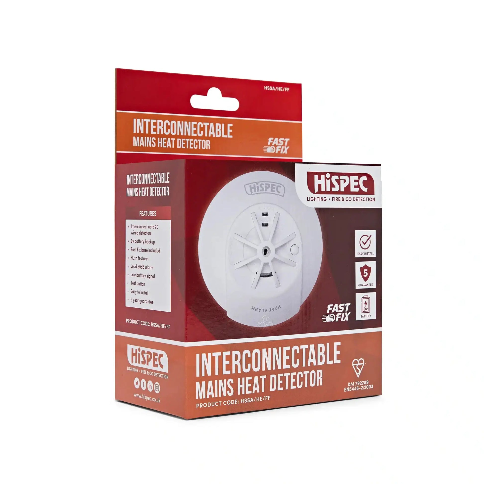 hispec Interconnectable Fast Fix Mains Heat Alarm with 9v Backup Battery Included - hispec Interconnectable Fast Fix Mains Heat Alarm with 9v Backup Battery Included