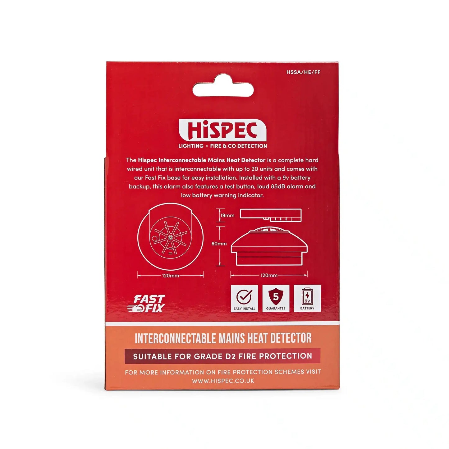 hispec Interconnectable Fast Fix Mains Heat Alarm with 9v Backup Battery Included - hispec Interconnectable Fast Fix Mains Heat Alarm with 9v Backup Battery Included