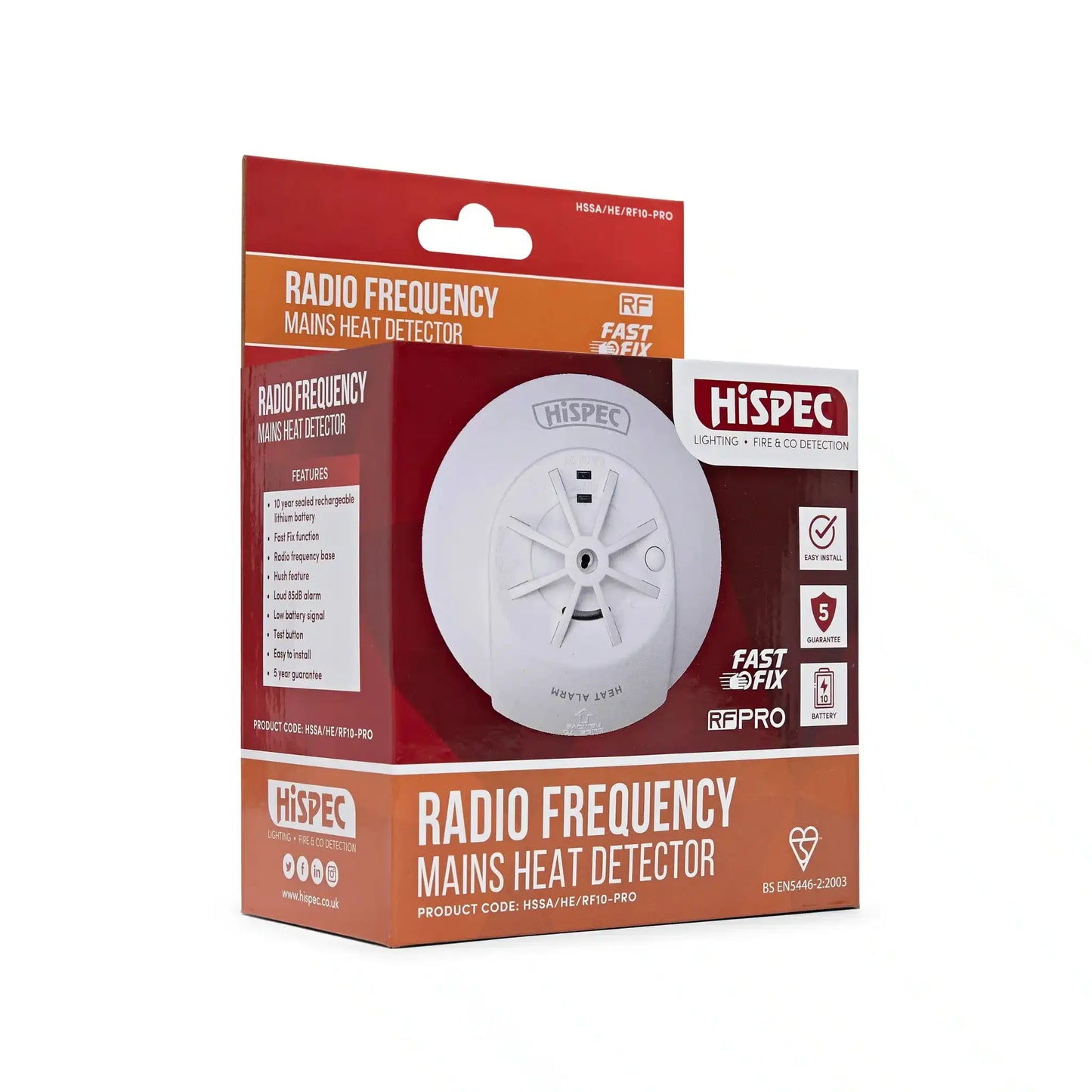 hispec Radio Frequency Mains Heat Alarm with 10yr Rechargeable Lithium Battery Backup RF10-PRO - hispec Radio Frequency Mains Heat Alarm with 10yr Rechargeable Lithium Battery Backup RF10-PRO