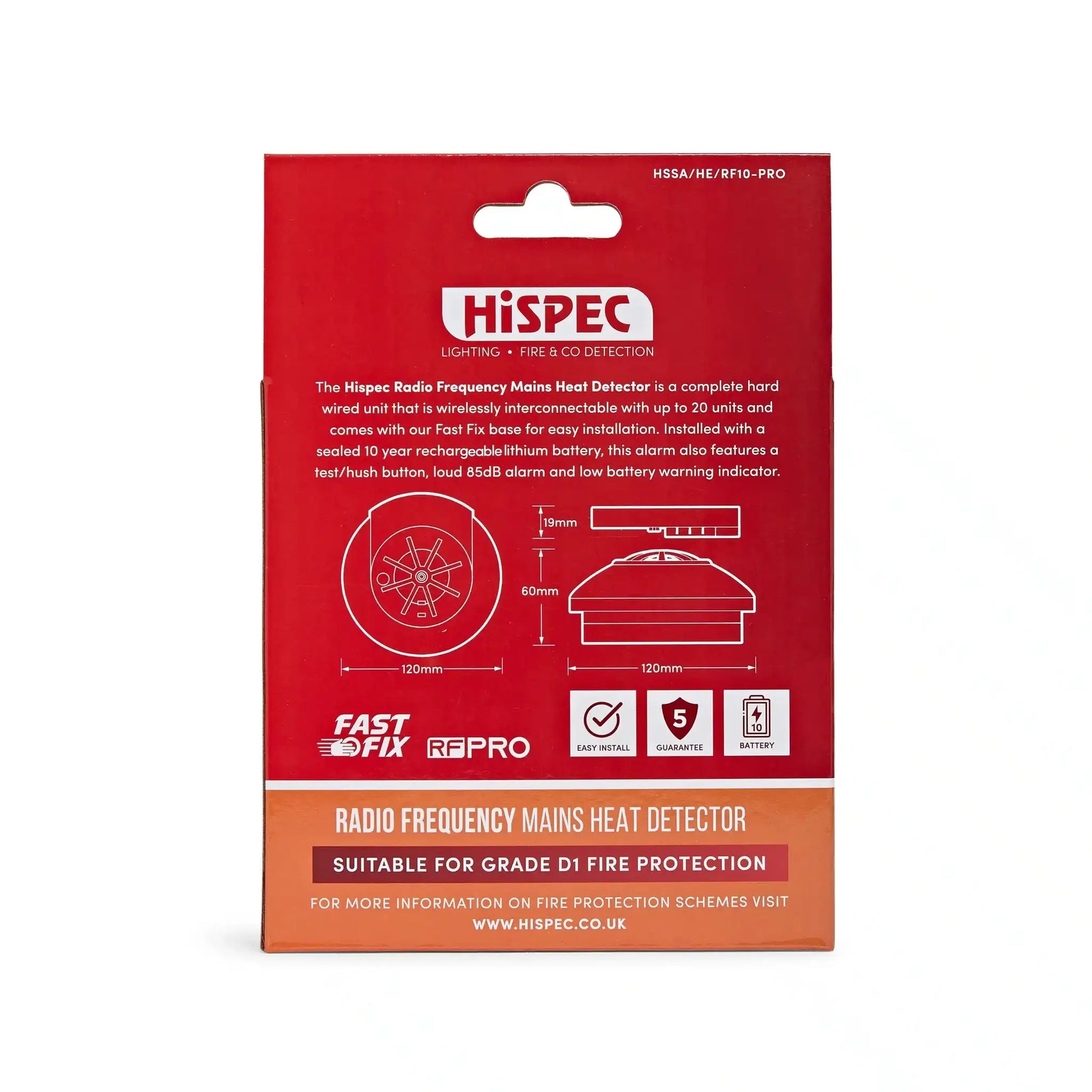 hispec Radio Frequency Mains Heat Alarm with 10yr Rechargeable Lithium Battery Backup RF10-PRO - hispec Radio Frequency Mains Heat Alarm with 10yr Rechargeable Lithium Battery Backup RF10-PRO