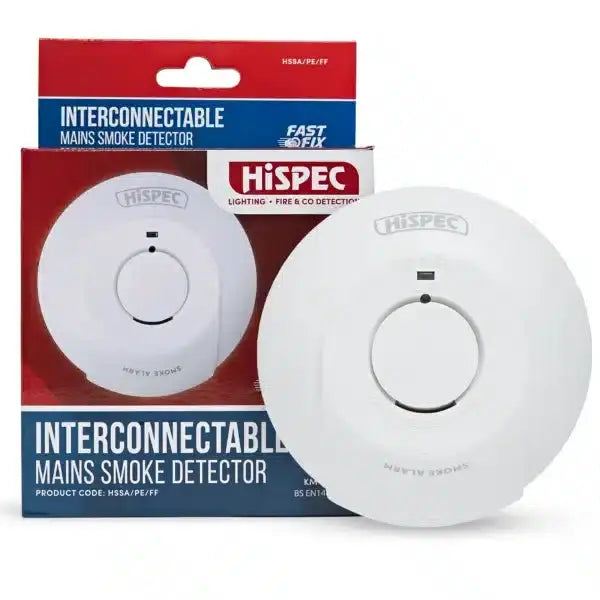hispec Interconnectable Fast Fix Mains Smoke Alarm with 9v Battery Backup Included - hispec Interconnectable Fast Fix Mains Smoke Alarm with 9v Battery Backup Included