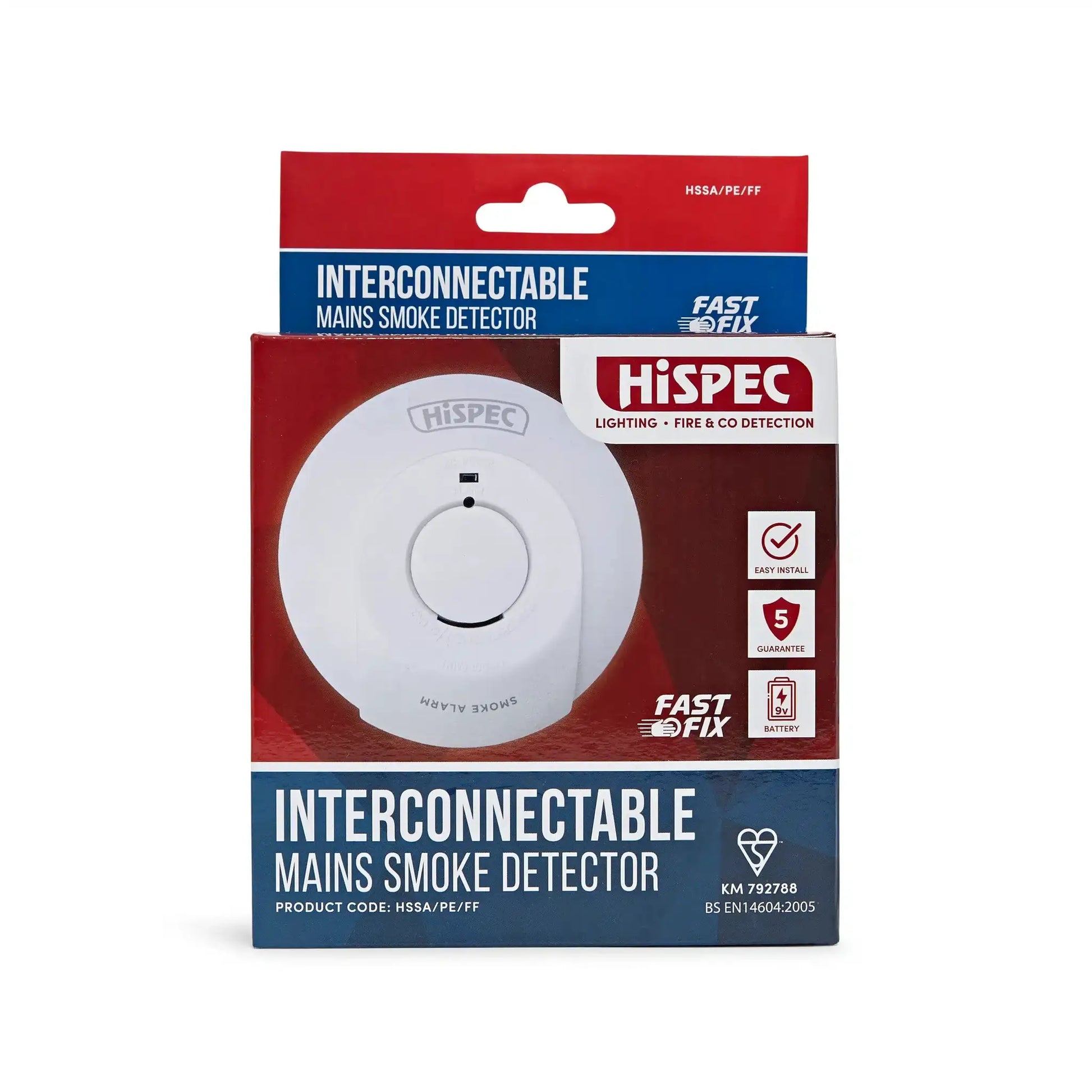 hispec Interconnectable Fast Fix Mains Smoke Alarm with 9v Battery Backup Included - hispec Interconnectable Fast Fix Mains Smoke Alarm with 9v Battery Backup Included