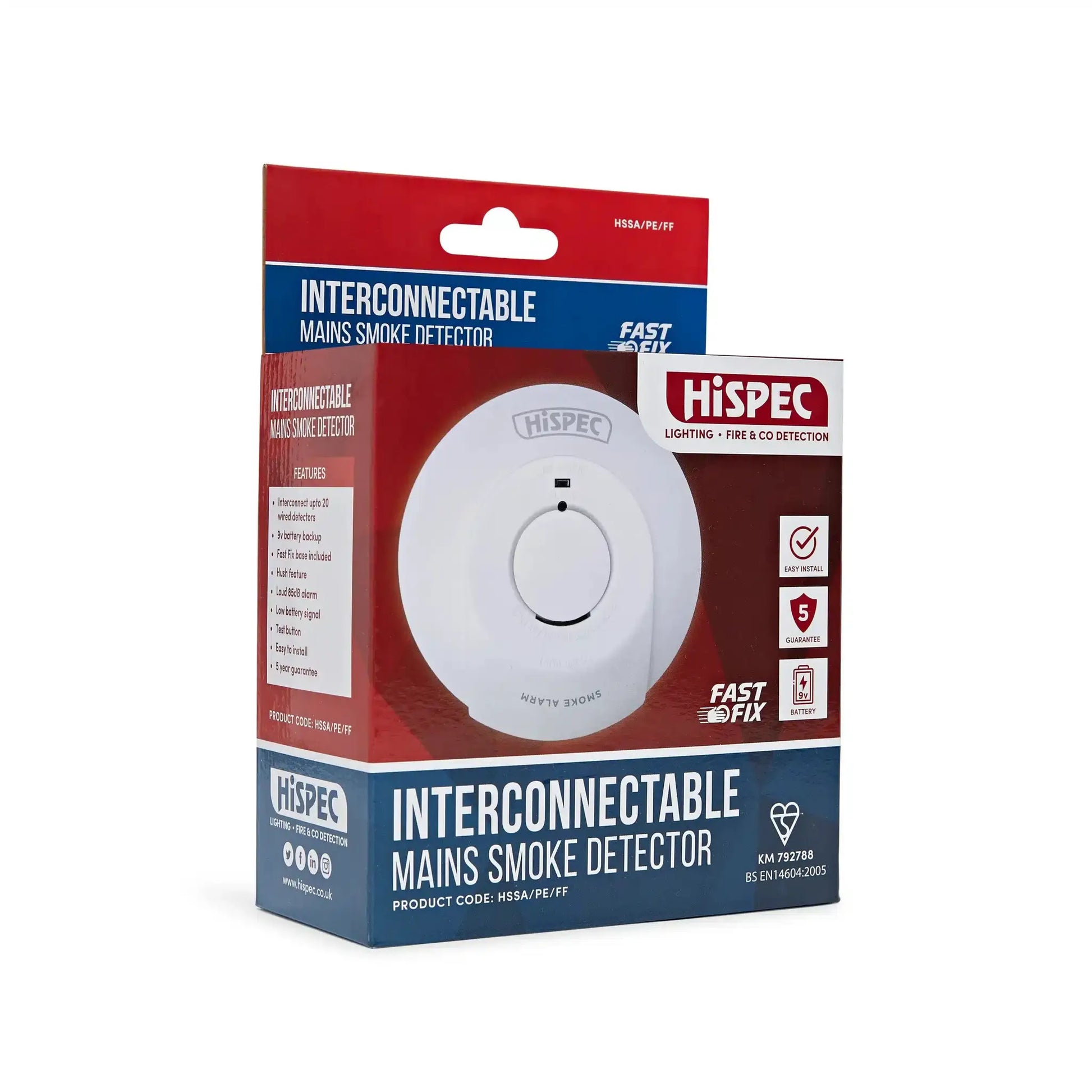 hispec Interconnectable Fast Fix Mains Smoke Alarm with 9v Battery Backup Included - hispec Interconnectable Fast Fix Mains Smoke Alarm with 9v Battery Backup Included