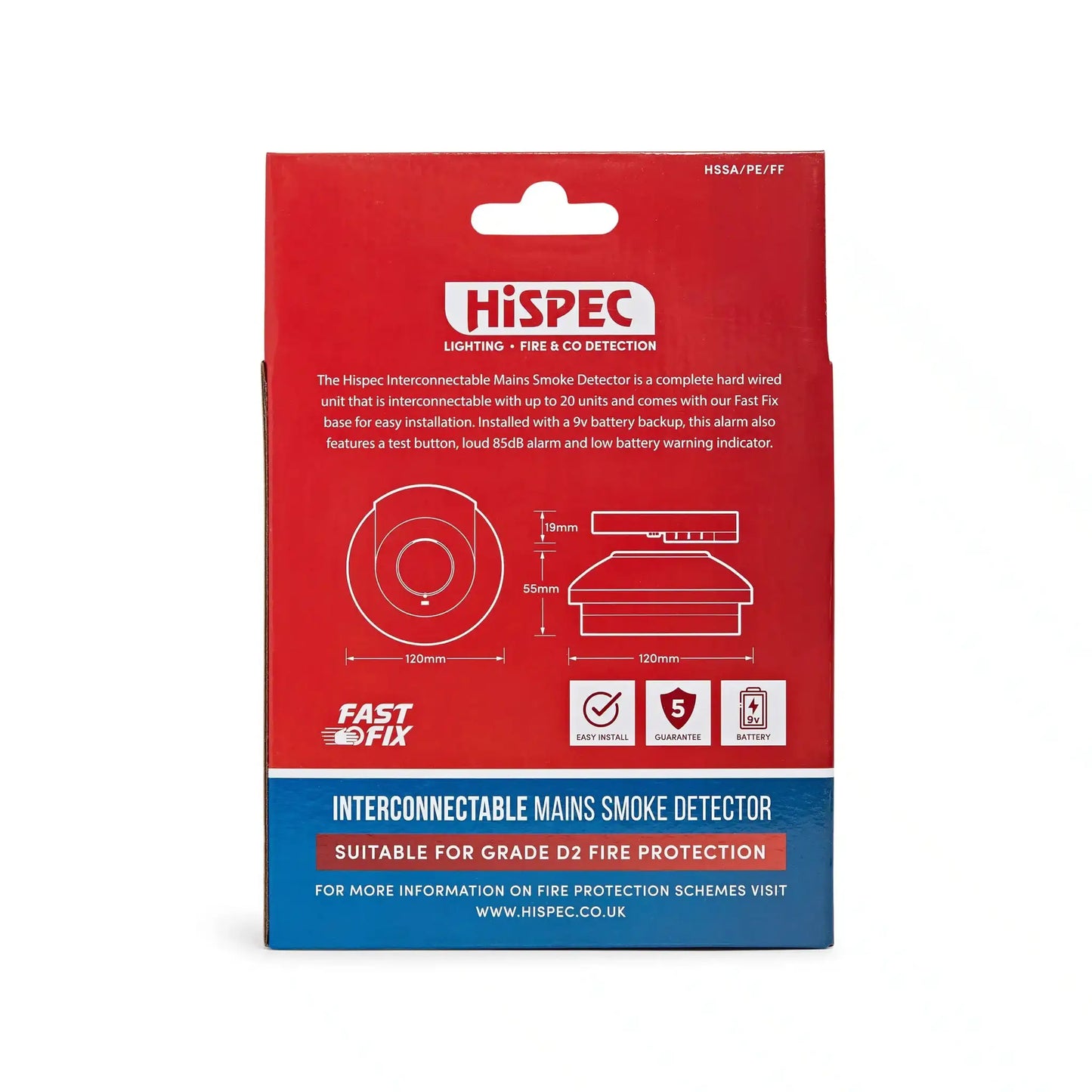 hispec Interconnectable Fast Fix Mains Smoke Alarm with 9v Battery Backup Included - hispec Interconnectable Fast Fix Mains Smoke Alarm with 9v Battery Backup Included