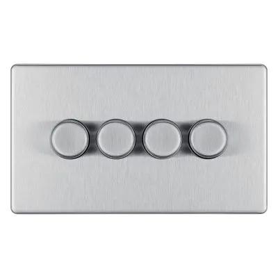 Electrical Lighting BG Screwless 200W 4 Gang 2 Way Push Dimmer Switch Brushed Steel FBS84 - Electrical Lighting BG Screwless 200W 4 Gang 2 Way Push Dimmer Switch Brushed Steel FBS84