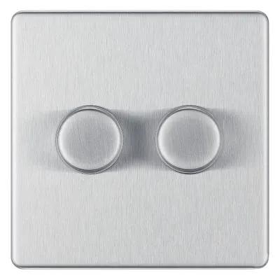Electrical Lighting BG Screwless 200W 2 Gang 2 Way Push Dimmer Switch Brushed Steel FBS82 - Electrical Lighting BG Screwless 200W 2 Gang 2 Way Push Dimmer Switch Brushed Steel FBS82