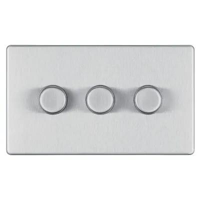 Electrical Lighting BG Screwless 200W 3 Gang 2 Way Push Dimmer Switch Brushed Steel FBS83 - Electrical Lighting BG Screwless 200W 3 Gang 2 Way Push Dimmer Switch Brushed Steel FBS83