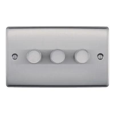 Electrical Lighting BG 200W 3 Gang 2 Way Push Dimmer Switch Brushed Steel NBS83 - Electrical Lighting BG 200W 3 Gang 2 Way Push Dimmer Switch Brushed Steel NBS83