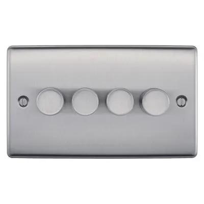 Electrical Lighting BG 200W 4 Gang 2 Way Push Dimmer Switch Brushed Steel NBS84 - Electrical Lighting BG 200W 4 Gang 2 Way Push Dimmer Switch Brushed Steel NBS84