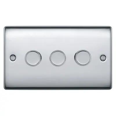 BG British General BG 200W 3 Gang 2 Way Push Dimmer Switch Polished Chrome NPC83 - BG British General BG 200W 3 Gang 2 Way Push Dimmer Switch Polished Chrome NPC83