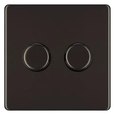 Electrical Lighting BG Screwless 200W 2 Gang 2 Way Push Dimmer Switch Black Nickel FBN82P - Electrical Lighting BG Screwless 200W 2 Gang 2 Way Push Dimmer Switch Black Nickel FBN82P