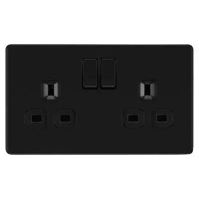 BG British General BG Screwless 13A 2 Gang DP Switched Socket Matt Black FFB22B - BG British General BG Screwless 13A 2 Gang DP Switched Socket Matt Black FFB22B