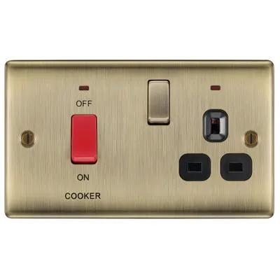 Electrical Lighting BG 45A DP Cooker Socket Neon Switch Antique Brass NAB70B-01 - Electrical Lighting BG 45A DP Cooker Socket Neon Switch Antique Brass NAB70B-01