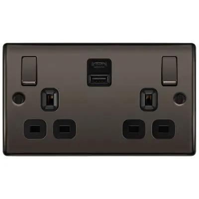 Electrical Lighting BG 13A 45W 2 Gang Switched Socket & USB-A+C Black Nickel NBN22UAC45B-01 - Electrical Lighting BG 13A 45W 2 Gang Switched Socket & USB-A+C Black Nickel NBN22UAC45B-01