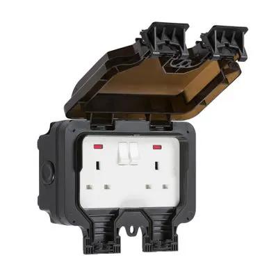 Electrical Lighting Knightsbridge 13A 2 Gang IP66 Weatherproof Switched Socket OP9N - Electrical Lighting Knightsbridge 13A 2 Gang IP66 Weatherproof Switched Socket OP9N