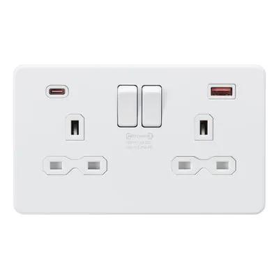 Knightsbridge Knightsbridge Screwless 13A 2 Gang 45W Switched Socket & USB-A+C Matt White SFR9945MW - Knightsbridge Knightsbridge Screwless 13A 2 Gang 45W Switched Socket & USB-A+C Matt White SFR9945MW