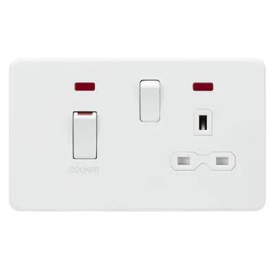 Electrical Lighting Knightsbridge Screwless 45A DP Cooker Socket Neon Switch Matt White SFR83MNMW - Electrical Lighting Knightsbridge Screwless 45A DP Cooker Socket Neon Switch Matt White SFR83MNMW