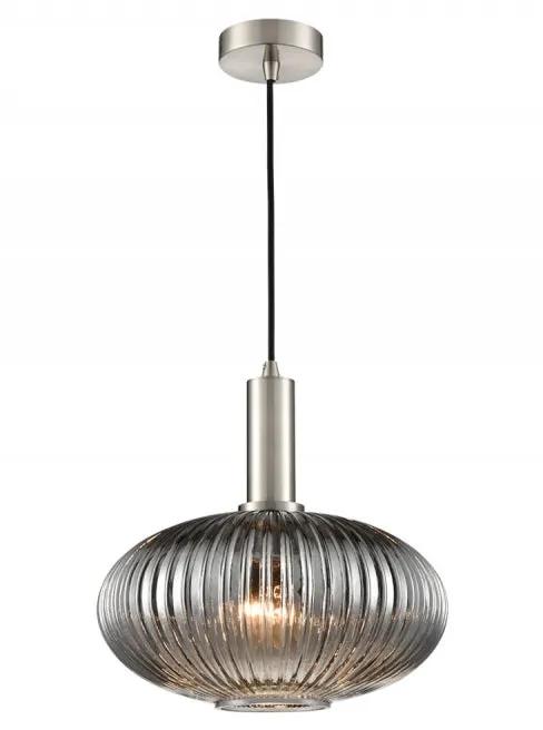 Franklite Mezcla Pendant Satin Nickel With Ribbed Smoked Glass 300mm - Suspended Lights Franklite Mezcla Pendant Satin Nickel With Ribbed Smoked Glass 300mm Suspended Lights