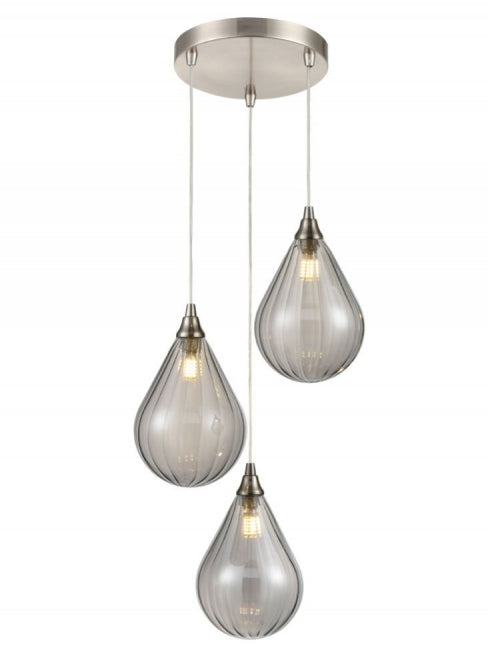 Franklite Perry 3 Light Spreader In Satin Nickel With Smoked Glass - Suspended Lights Franklite Perry 3 Light Spreader In Satin Nickel With Smoked Glass Suspended Lights