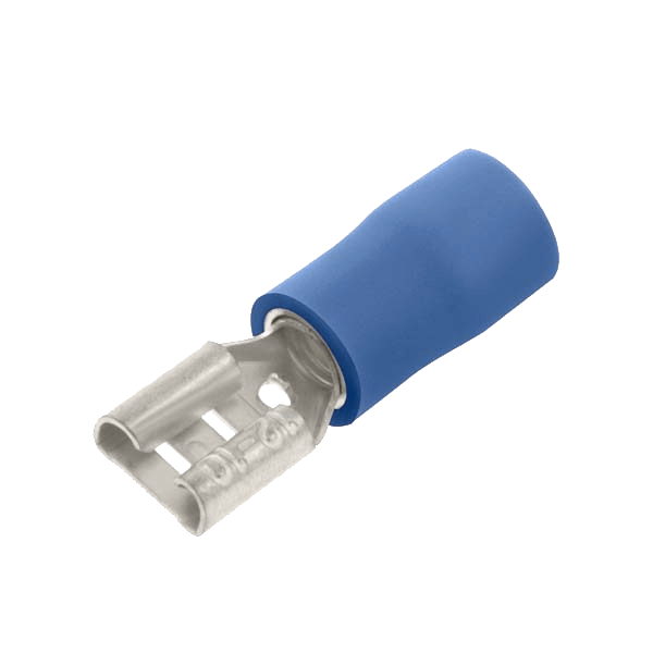 UNCRIMP BLUE FEMALE PUSHON 4.8MM & .5MM TAB 100 - Blue UNCRIMP BLUE FEMALE PUSHON 4.8MM & .5MM TAB 100 Blue