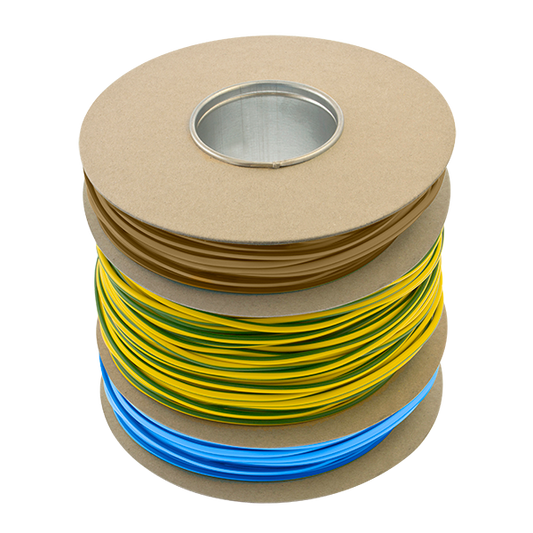 UNCRIMP 100M PVC MULTI-REEL MIXED SLEEVING - 20X2MM BLUE, 20X2MM BROWN & 60X3MM GREEN / YELLOW - UNCRIMP 100M PVC MULTI-REEL MIXED SLEEVING - 20X2MM BLUE, 20X2MM BROWN & 60X3MM GREEN / YELLOW